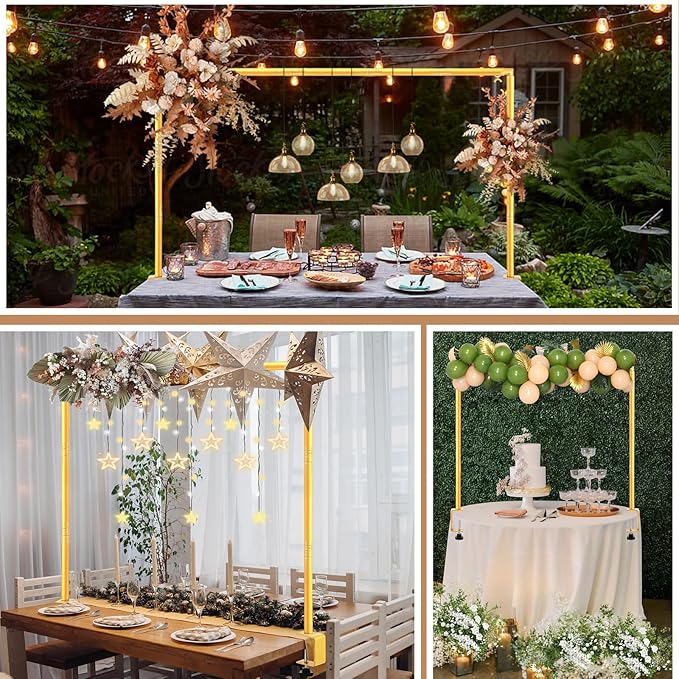 Over The Table Rod Stand with Clamps Adjustable 31-110 in Length 31-64 in Height Gold Table Balloon Arch Hanging Stand with Storage Bag for Halloween Christmas Wedding Birthday Party Decoration