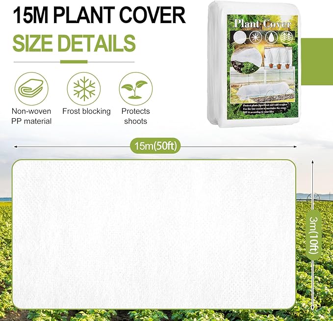 Plant Covers Freeze Protection, 10X50FT Reusable Thickened Winter Floating Row Covers, Frost Cloth Blanket Shade Cloth Garden Fabric Plant Cover for Raised Beds Vegetables Insect Winter Frost