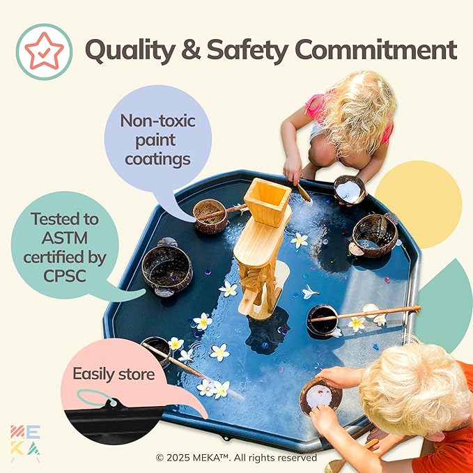 MEKA Tuff Tray with Solar Fountain, Sensory Water Play Tray for Kids, Outdoor Indoor Messy Play, STEM Activities, Classroom or Home Use ((Black, Small 28" x 28"))