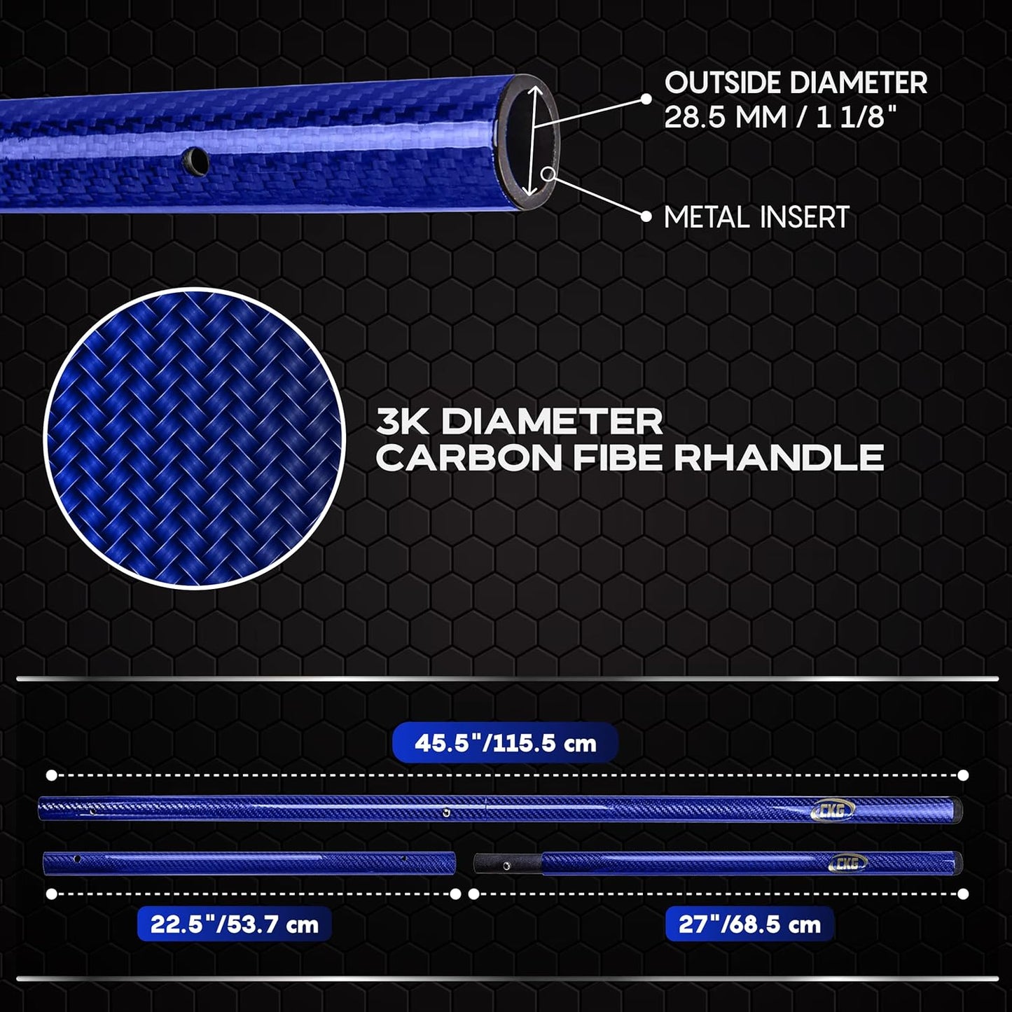 CKG Metal Detector Shovel Travel Carbon Handle for Scoop Shovel, Universal Lightweight Pole for Beach Metal Detecting Digging Tools Treasure Hunting 3k Carbon Fiber Long Tube Rod – Blue/Travel Size