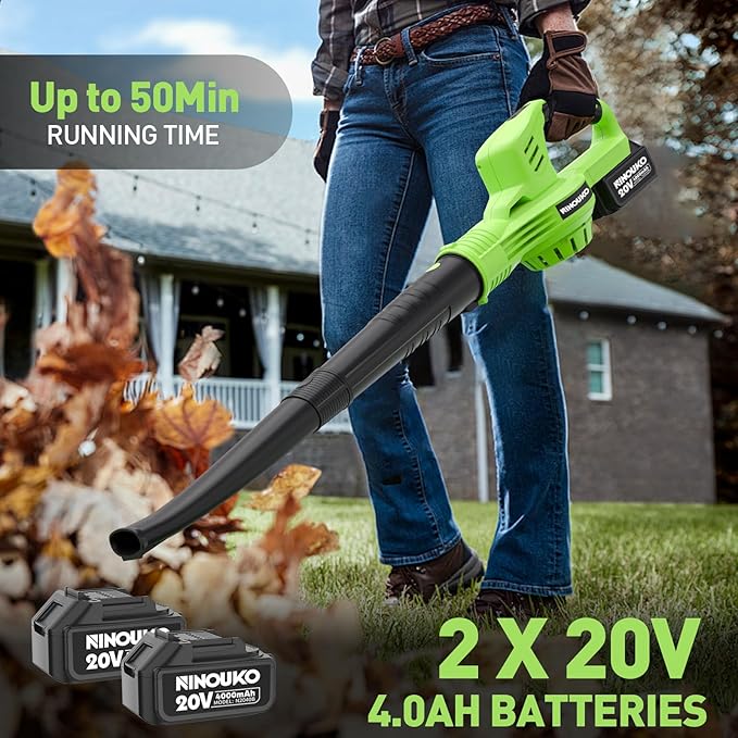 Leaf Blower Cordless, 20V Electric Cordless Leaf Blower with 8000mAh Battery and Charger, 2 Speed Modes, 150MPH Lightweight Battery Powered Leaf Blowers for Lawn Care, Patio, Blowing Leaves and Snow