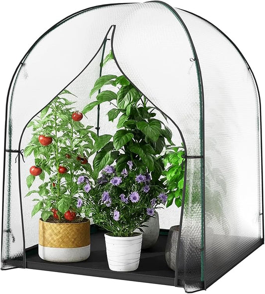 SUNYRISY Greenhouse for Outdoors and Indoor, Bubble Film Small Mini Green House for Outside, Portable Grow Tent Plant Cover with Waterproof Pad and Zippered Door, 59" L x 59" W x 75" H