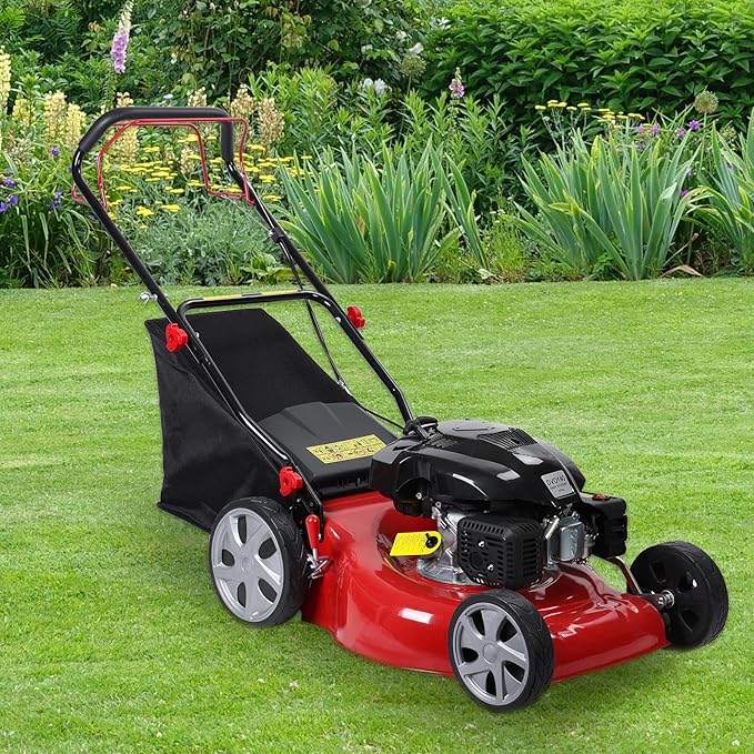 Self Propelled Gas Lawn Mower | 141cc 4-Stroke Gas Engine Lawn Mower | Walk-Behind Lawn Mover Cordless Push Lawn Mowers Tractors with 50L Grass Tank | 20L Grass Catcher, Foldable Design Red