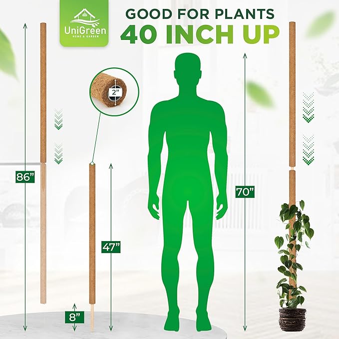 UNIGREEN 2Pack 87'' Large Premium Moss Pole, Coir Totem Poles for Big Indoor Plants, 47'' Moss Sticks for Monstera Plant Support, Plant Pole for Big Climbing Plants Indoor