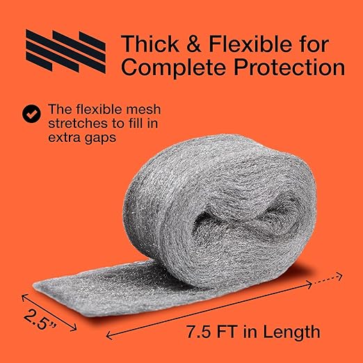 MaPorch Steel Wool Mouse Hole Filler - 3 Pack, 3.2 in x 7.5 ft - Metal Mesh Gap Filler for Walls & Pipes - DIY Kit with Gloves & Scissors - Mouse Prevention Rat Wire Mesh