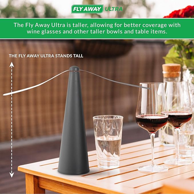 Fly Away Ultra - 2 Pack Rechargeable Outdoor Fly Fans for Tables with Ultrasound, Outdoor or Indoor Tabletop use, Restaurant, Barbeque, Events, Deter Flies, Wasps, Bees, Moscas and Bugs, Hanging Hook.