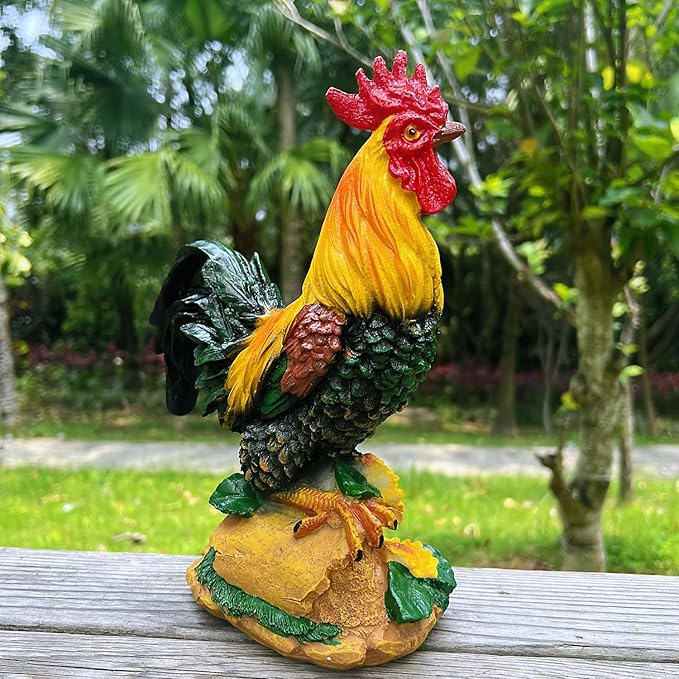 Rooster Garden Statue Decorations, Chicken Farm Animals Decoration, Yard Chicken Sculpture for Backyard Patio Kitchen Decor & Lawn Ornaments