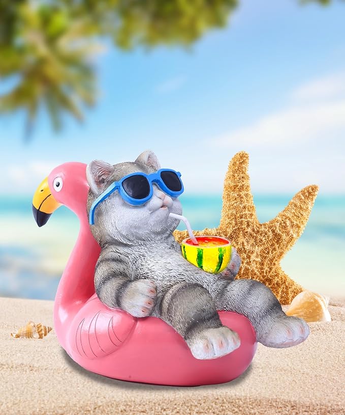 Cat Lying Flamingo Statue: Outdoor Sculptures Clearance for Lawn Porch Patio Balcony Yard - Gifts for Mom Women