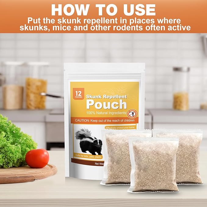 12 Pack Skunk Repellent Outdoor, High-Strengthen Peppermint Skunk Repellent Pouches Humane Drive Away Skunk, Rodent, Squirrel, Mouse, Mole from Yard Garden Lawn, Skunk Deterrent Outdoor