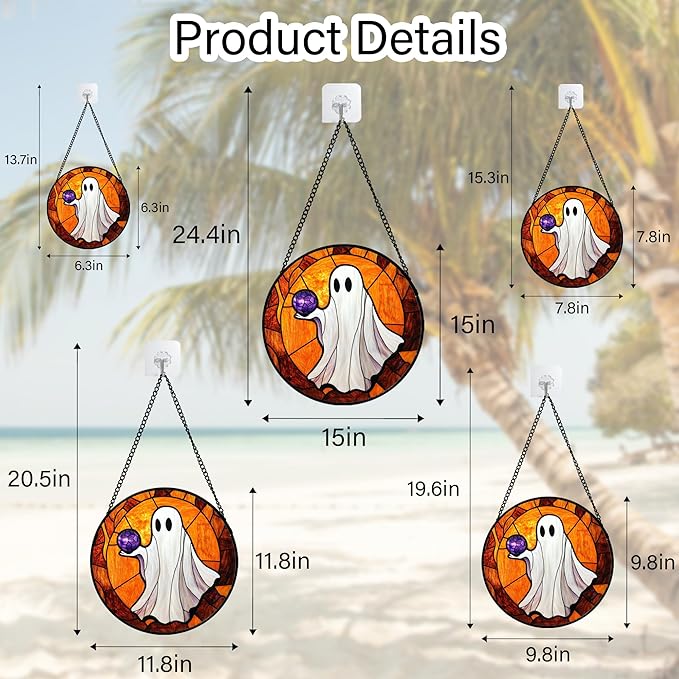 Stained Glass Window Hanging - Halloween Decorations Ghosts Vampire Suncatcher for Doors Garden Indoor Funny Spooky Sun Catchers Gothic Decor Horror Gifts for Women Men Friend 15 in