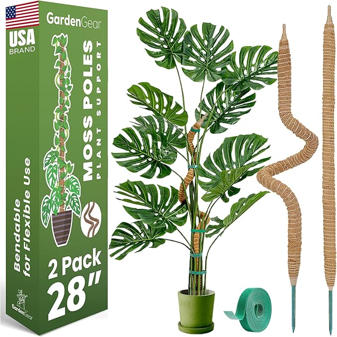 2 Pack 28 Inch Bendable Moss Pole Monstera Plant Support Stakes for Indoor Plants - Tall Moss Stick Trellis for Potted Climbers - Stem Support Accessories for Climbing Houseplants