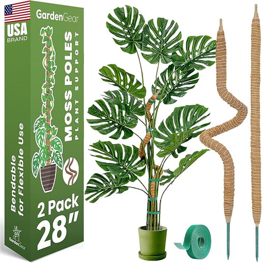 2 Pack 28 Inch Bendable Moss Pole Monstera Plant Support Stakes for Indoor Plants - Tall Moss Stick Trellis for Potted Climbers - Stem Support Accessories for Climbing Houseplants