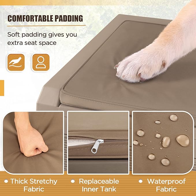 Devoko 100 Gallon Waterproof Large Resin Deck Box Outdoor Storage Box Indoor Lockable Storage Container with Cushion for Patio Furniture Garden Pool Cushions (Light Brown)