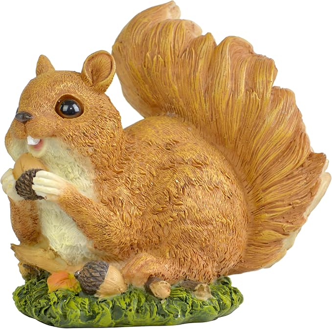 5" Squirrel with Pinecone Statue – Polyresin Figurine for Home & Garden – Whimsical Indoor/Outdoor Decoration on Grass Base