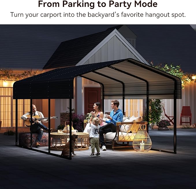 10x15FT Heavy Duty Metal Carport Canopy with Galvanized Steel Roof, Multi-Use Shelter Outdoor Garage for Car, Boat, Party,Gray