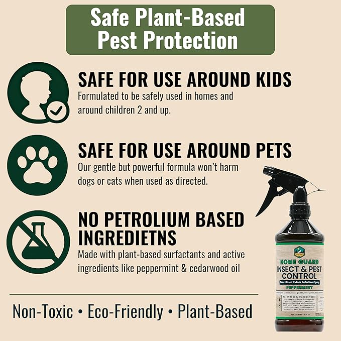 Home Guard - Peppermint Insect & Pest Control Spray - Natural Peppermint Oil Spray For Bugs - Plant-Based Indoor & Outdoor Spider Spray - Safe Around Kids & Pets - Ant Killer - Cockroach Killer - 16oz