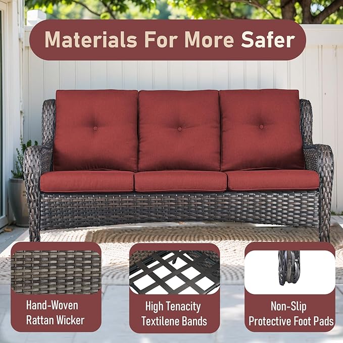 4 Piece Patio Furniture-with 50,000 BTU Gas Propane Fire Pit Table Outdoor Patio Furniture with Swivel Rocker Chairs,Outdoor Couch