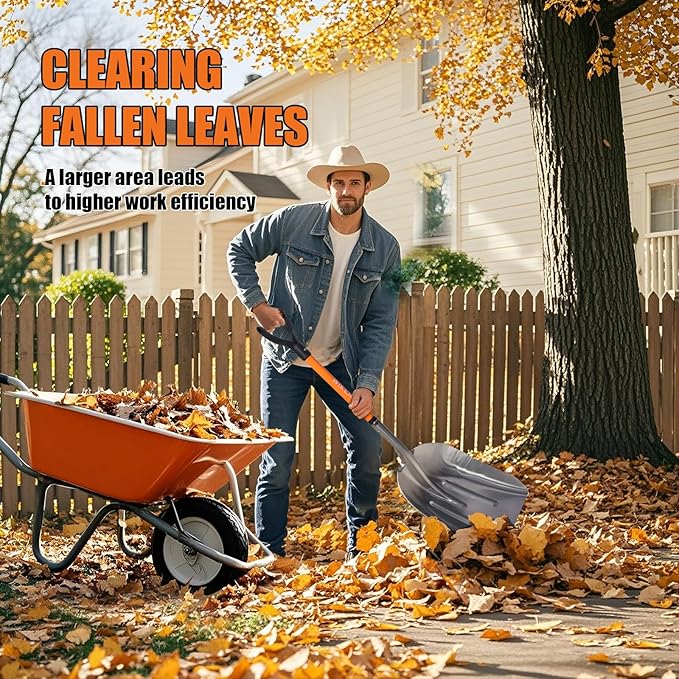 Snow Shovel,Metal Snow Shovel for Driveway,Scoop Shovel Heavy Duty with D Handel,Transfer Shovel for Gardening,Farms,and Barns,45 inches,Orange