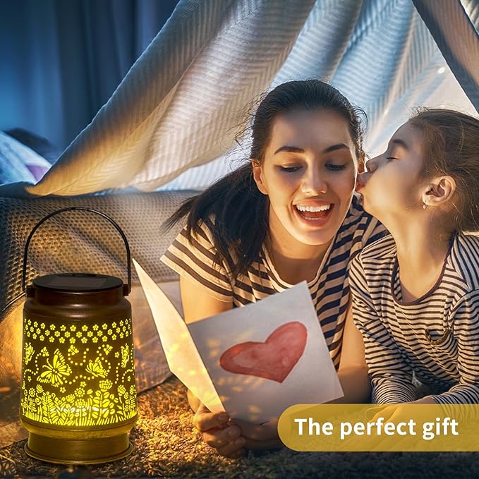 Solar Lanterns Outdoor Waterproof Butterfly Garden Decor Gifts for Women Mom Grandma Hanging Lights Metal Decoration Outside for Yard, Patio, Backyard, Porch,for Garden/Yard/Home Decor