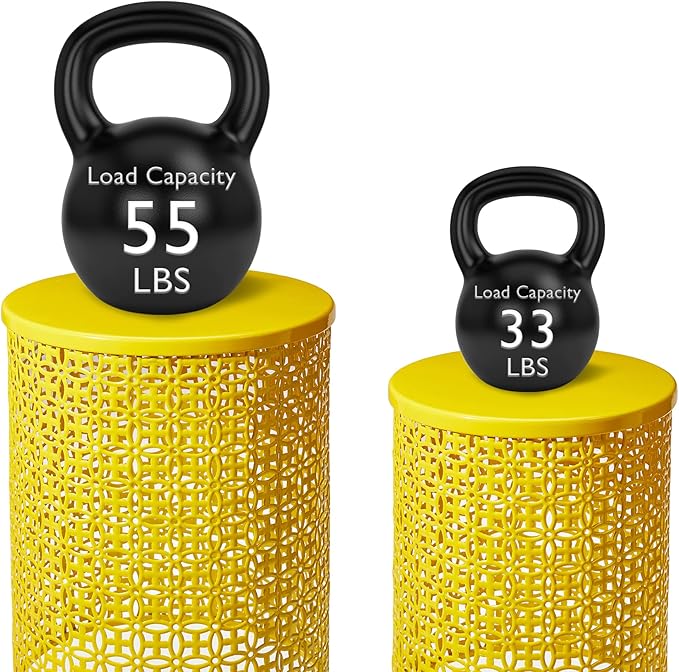 Glitzhome Outdoor Side Table Set of 2, Decorative Garden Stool for Indoor Outdoor Heavy Duty Metal Frame Accent Table Modern End Table, Glossy Yellow