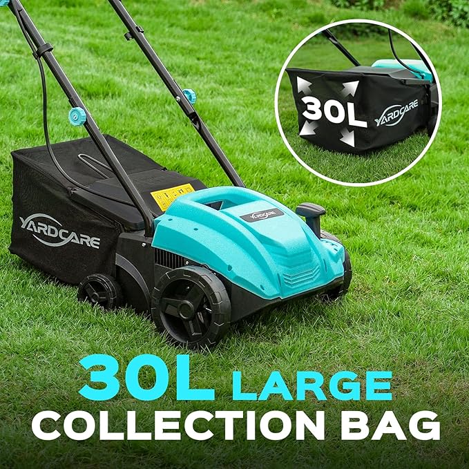2-in-1 Electric Dethatcher & Scarifier, 12 Amp Lawn Tool with 8 Gal Collection Bag, Adjustable Depth, Powerful Motor for Healthier Grass
