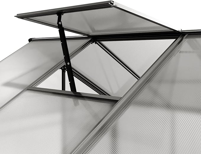 Greenhouse Jasmin 2 Aluminum Frame - 6.3 x 4.3 ft Approx. 6 mm Polycarbonate Panels - Bonus Base Frame and Automatic Vent Opener