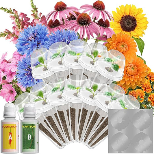 Flower Seed Pods for AeroGarden, Ahopegarden, iDOO MUFGA Hydroponics Growing System Indoor Gardening, 400+ Seeds, Dwarf Sunflower Bambino, French Marigold, Dahlia, Dwarf Petunia(12-Pods)