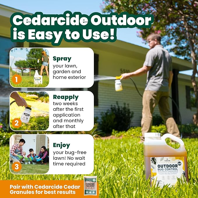 Cedarcide Outdoor Bug Spray | Kills & Repels Mosquitoes, Ticks, Fleas, Mites & More with Natural Essential Oils | Family & Pet-Safe | PCO Choice | Gallon