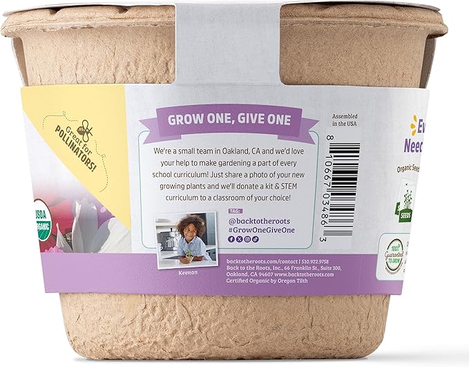 Back to the Roots Organic Cosmos Flower Grow Kit with Plantable Starting Pot Soil and Seeds