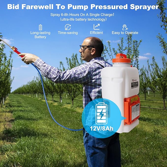 Toovem Battery Powered Backpack Sprayer 4 Gallon, Adjustable 0-94 PSI, 4FT Hose, 6 Nozzles, Weed Yard Sprayer with Wand, Electric Backpack Garden Sprayer with Wheeled Cart for Weeding, Long Spray Time