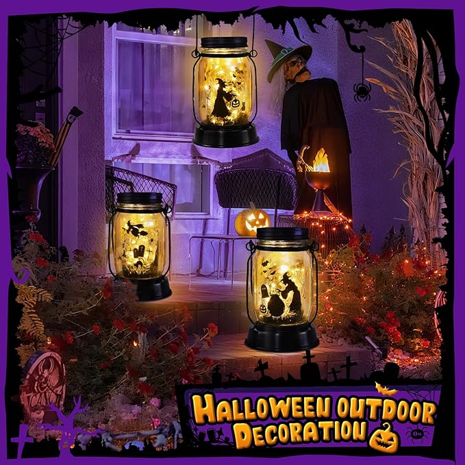 Halloween Decorations Gifts for Women/Men Halloween Witch Solar Lanterns Witch Decorations Outdoor Lights Solar Garden for Yard, Patio,Backyard,Porch Torches Lights