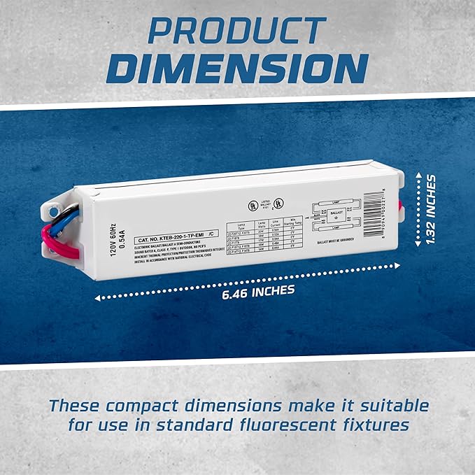 OHLECTRIC Replacement for Keystone KTEB-220-1-TP-EMI 2 Lamp T12 Electronic Fluorescent Ballast | 120V Input with Instant Start Operation | 0.88 Ballast Factor, UL-Approved