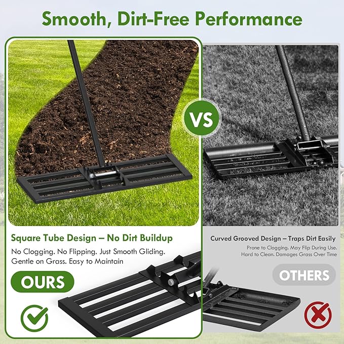 Seeutek Lawn Leveling Rake, 35” x 10” Lawn Leveler with 6.5FT Durable Handle Rakes for Lawns, 0-180° Adjustable Ground Leveler Tool for Yard, Level Soil Sand Dirt Surfaces