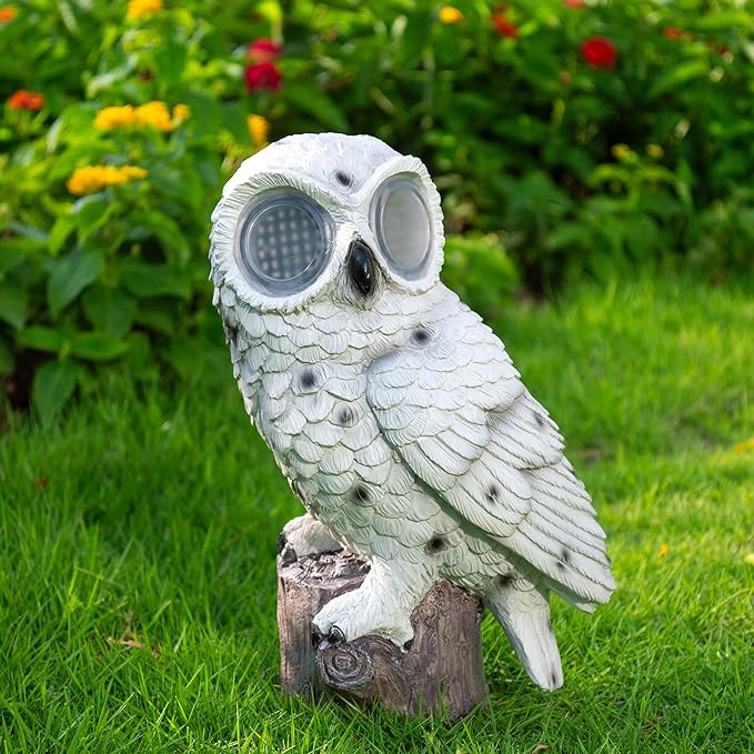 Solar Owl Garden Statue with Led Lights Waterproof Outdoor Decorative Lamp with Moving Eyes Perfect Unique Gift for Women, Moms and Garden Lovers Ideal for Yards Patios and Lawns
