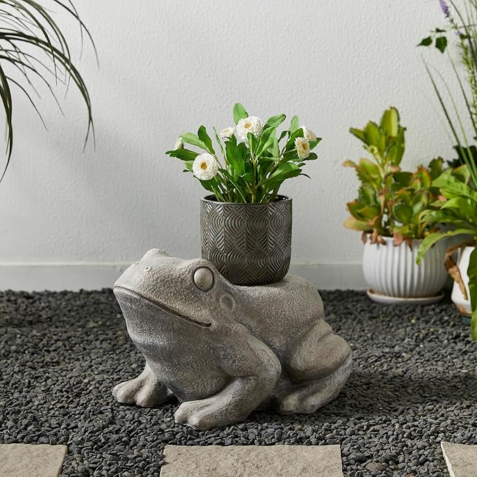 Glitzhome MGO Frog Garden Statue or Planter Stand Indoor and Outdoor Decoration, 15.25" L