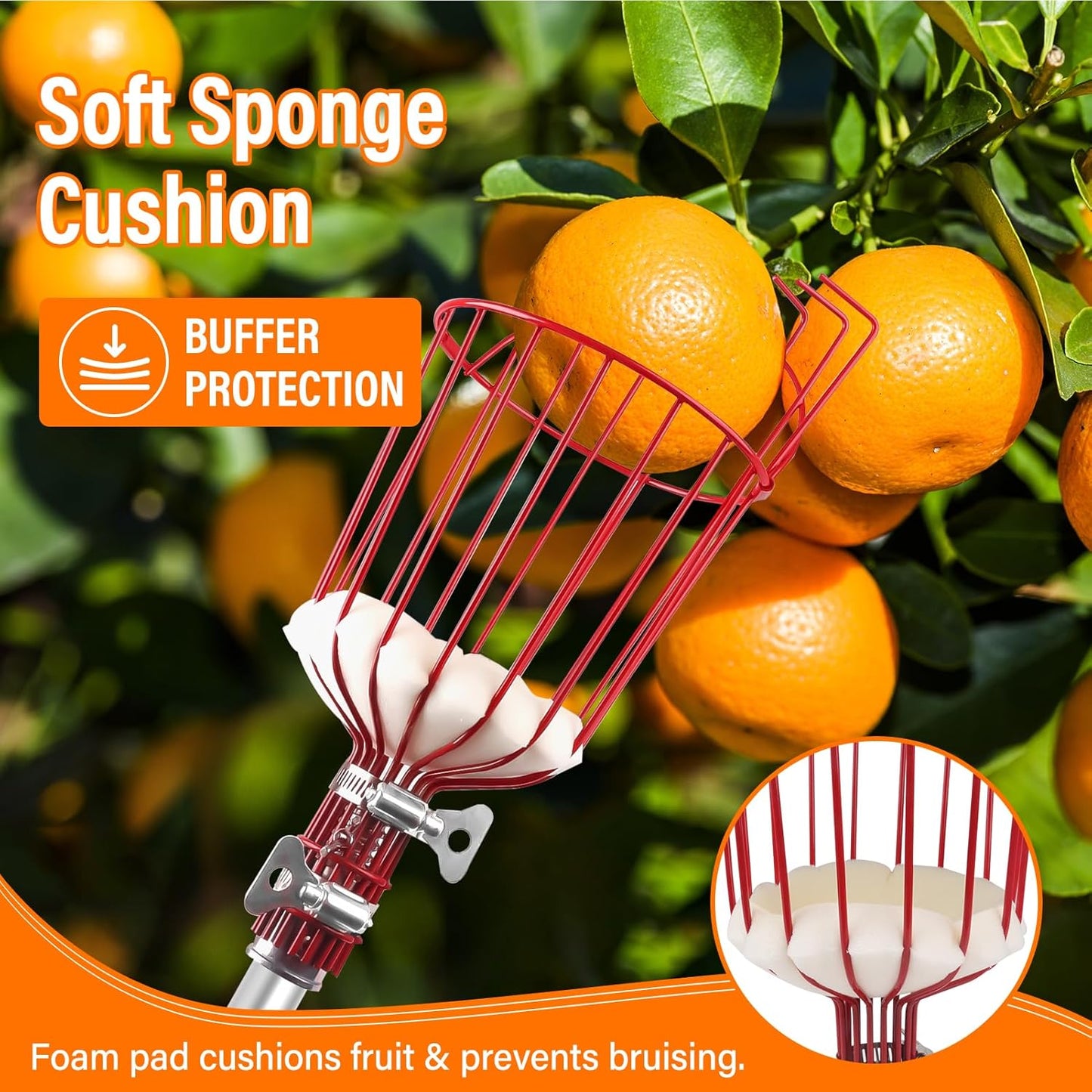 26FT Reach Fruit Picker Pole with Basket Telescoping,Apple Picker Pole with Basket,Lightweight Aluminum Pole Fruit Catcher for Trees,Orange Picker Suit for,Pear,Lemon,Mango,Guava,Avocados