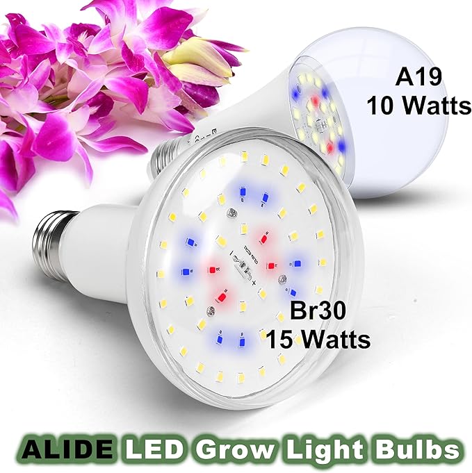 Full Spectrum BR30 Led Plant Grow Light Bulbs 15W 2000lm,E26 BR30 Floodlight Sun Plant Growing Lamp,200 Watt Equivalent,Balanced Spectrum 5000K Red Blue for Seeds Greens,Indore Garden, Hydroponic,2pcs