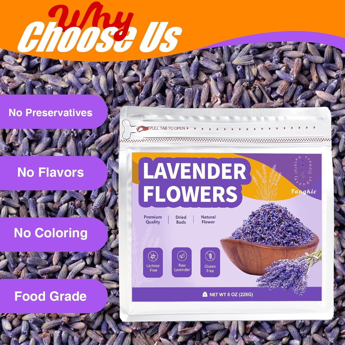 Dried Culinary Lavender Flowers - Food Grade Lavender Buds for Tea, Baking, Potpourri, Home Fragrance & Sachets, Edible Flowers - Gluten Free (8 oz)