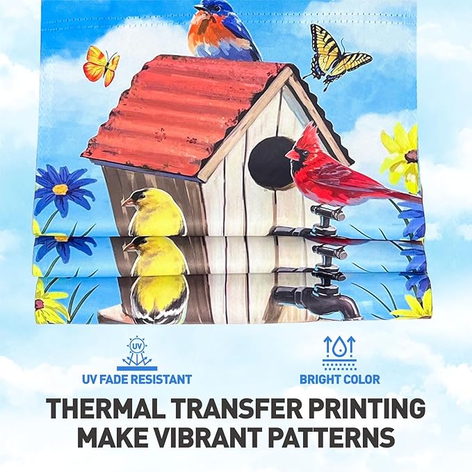 Bird Spring Summer Garden Flag,Blackout 12x18 Double Sided, Small Floral Red Cardinal Birdhouse Garden Yard Flags Outside, Outdoor Home Patio Yard Flag Farmhouse Decorations