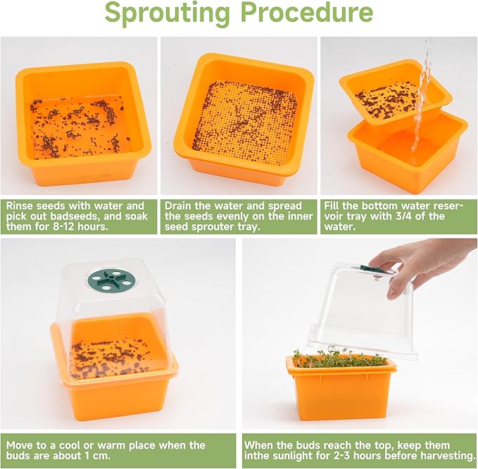 Microgreen Growing Trays, LUVCSOY Sprouting Tray with Humidity Dome, 1.2 mm Small Mesh Holes, BPA Free, Sprouter Kit for Growing Mirco Seeds, Like Broccoli, Alfalfa, Radish, Clover - 4 Pack | Colorful