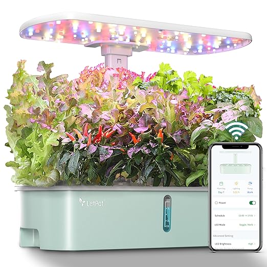 LetPot LPH-Air Hydroponics Growing System Kits, APP & WiFi Controlled Smart Indoor Garden with 24W Grow Light Full Spectrum, 10 Pods Planter Indoor Gardening for Gifts, Kitchen, Vegetable (Green)