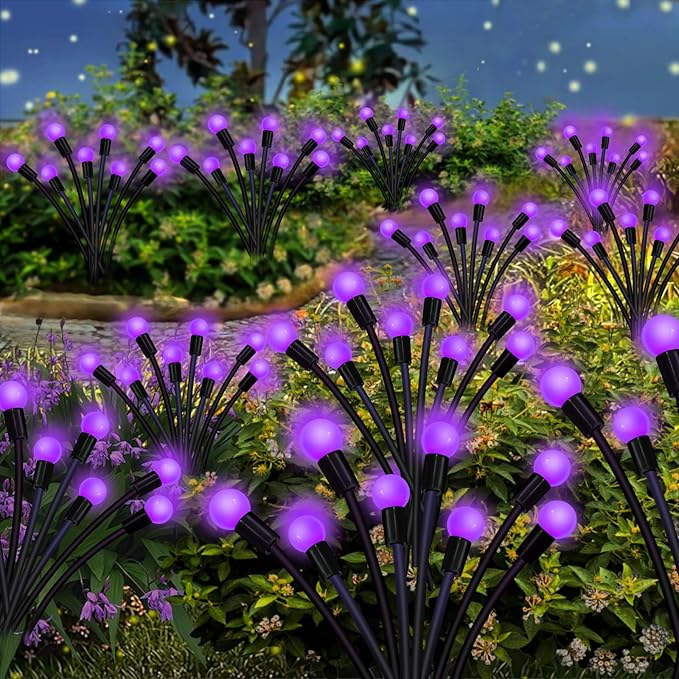 Kohlrabi Solar Garden Lights Outdoor, 6 Pack 60 LED Solar Purple Firefly Lights Waterproof, Sway by Wind, Halloween Swaying Light for Yard Patio Backyard Garden Planter Flower Bed Pathway Decoration