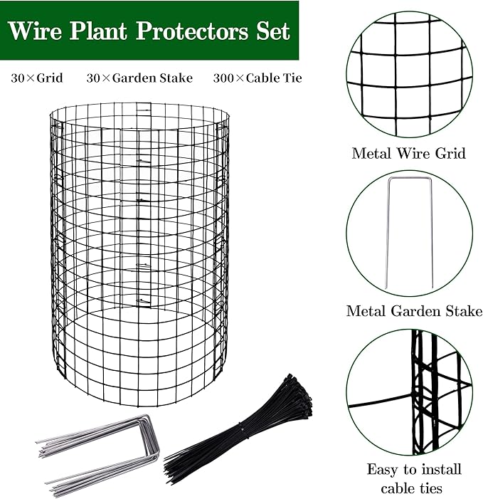 Adnee 10 Packs Wire Plant Protector from Animals - 20" H X 12" D Metal Mesh Plant Cage Covers - Sturdy Garden Bunny Barricades Chicken Wire Cloche for Plants Shrubs Vegetables Flowers