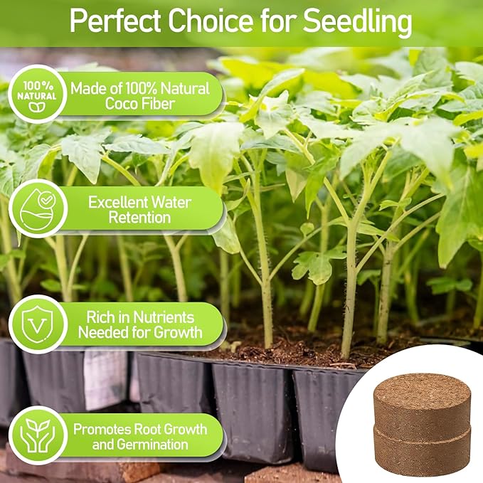 Legigo 100 Pcs 50mm Organic Coco Coir Pellets for Plants - Compressed Coconut Coir Potting Soil, Coco Fiber Pellets for Planting, Garden, Bonsai, Herbs, Flower & Vegetables