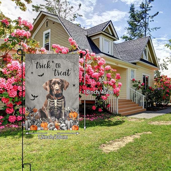 Halloween Labrador Chocolate Dog Bat Pumpkin Garden Flag Welcome Party Outdoor Outside Decorations Picks Home House Garden Yard Decor 12x18 Inch