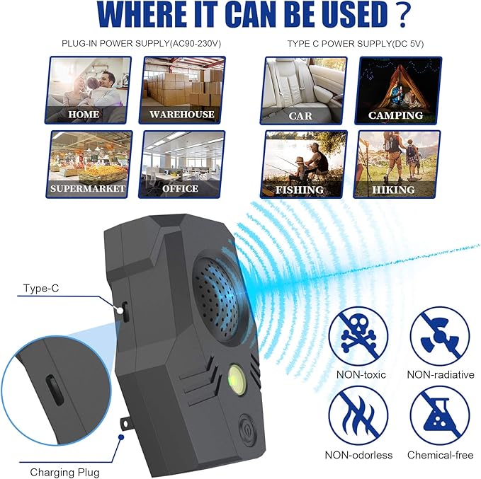 Superior Squirrel Repeller, Ultrasonic Squirrel Mouse Repellent Plug in, Electronic Rat Repeller, Repel Rodents, Mice, Rats, Squirrels, Black