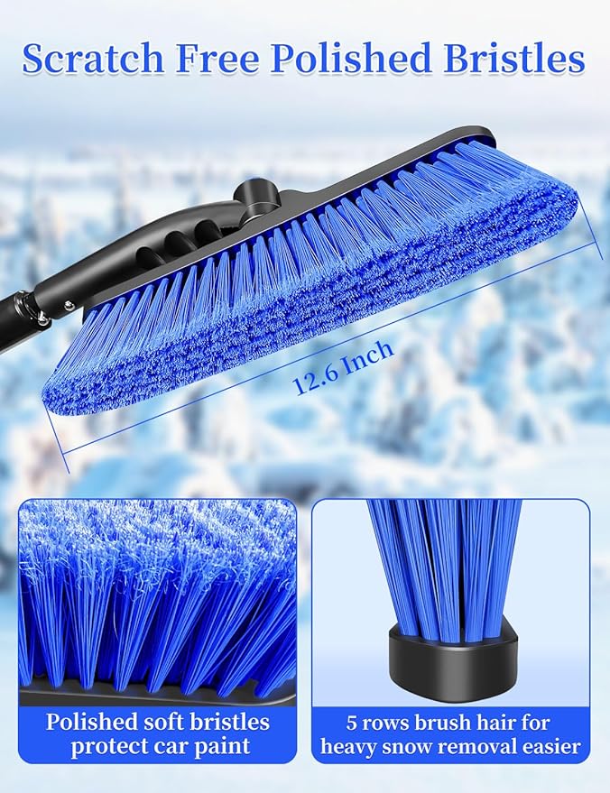 HEEYA 44 Inch Snow Brush for SUV, Ice Scraper for Car Windshield Window, Extendable Snow Scraper and Brush with Comfortable Foam Grip for Truck Vehicle Automobile - Blue