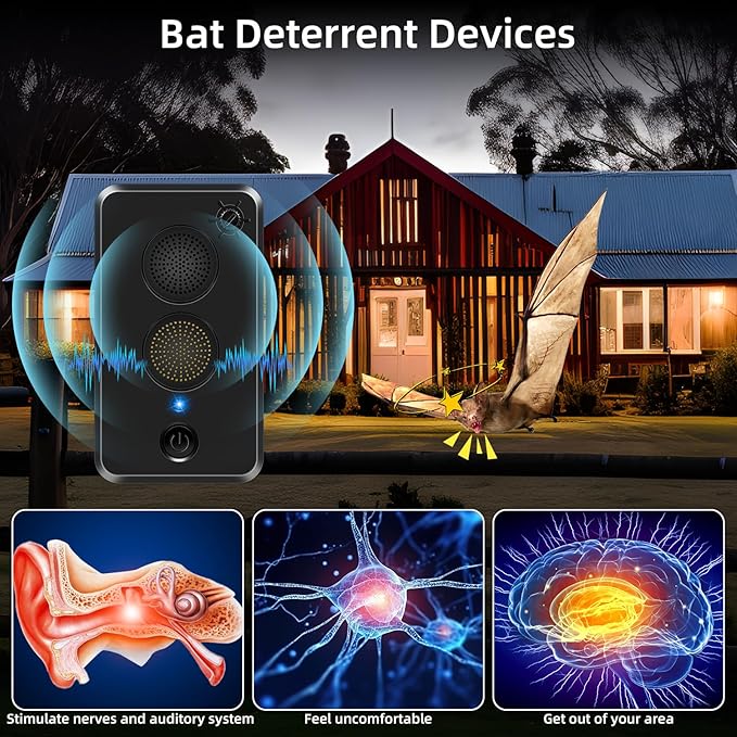 2025 4Pack Ultrasonic Bat Repellent Outdoor for Attic,Electronic Bat Deterrent Devices Outdoor Getting Rid of Bats,Rechargeable Batss Repeller Ultrasonic Indoor to Keep Bats Away from Porch