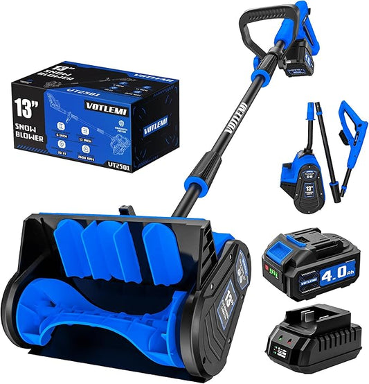 40V 13 inch Cordless Snow Blower, 4.0Ah Snow Blower Battery Powered with Directional Plate, Brushless Electric Snow Shovel for Pathway, Patio, Deck, Driveway, Blue