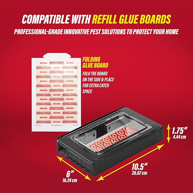 Catchmaster Pro Series Multi-Catch Mouse Trap, Humane Mouse Trap Indoor for Home, Includes 1 Replaceable Glue Board, Pet Safe Pest Control, Live Catch for Garage & Shed (Black)